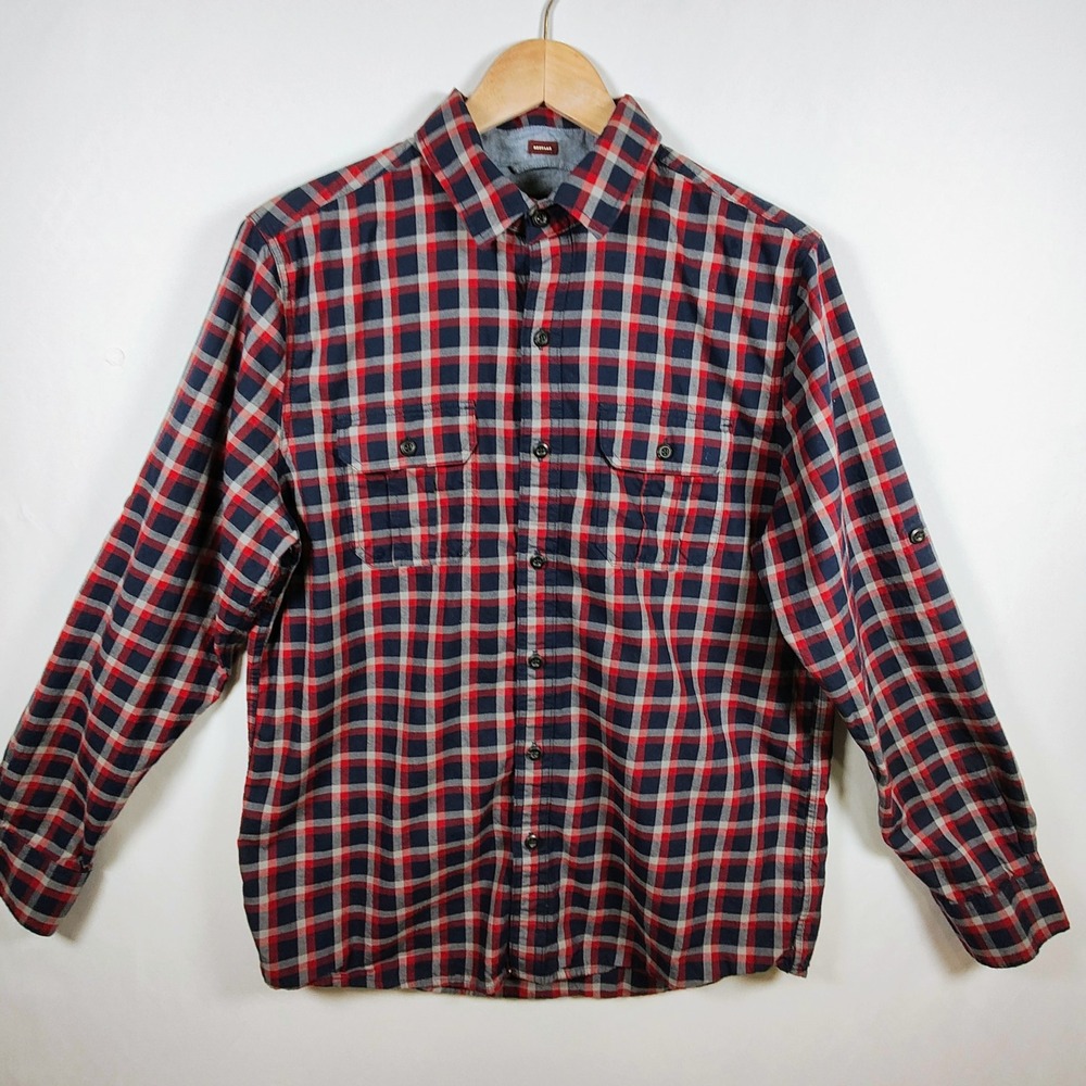 Alesbury Mens Navy Red Plaid Button Down Shirt Medium NWOT